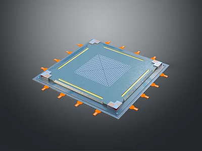 Laptop Cooling Pad With Square Grid Surface And Orange Support Feet 3d model