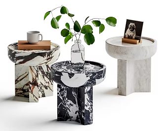 Marble corner a few sides a few green plant vase 3d model