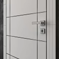 White Swing Door With Simple Panel Design Against Dark Wall Background 3d model