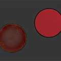 Modern Red Round Tables With Metal Stands On Dark Background Setting