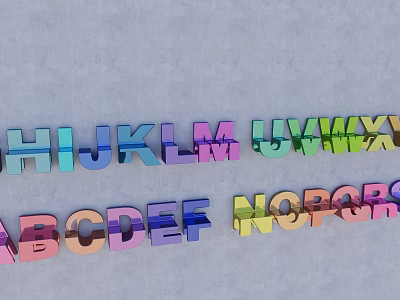 Rainbow Colored 3D Letters With Shiny Metallic Finish Arranged On Gray Background 3d model