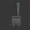 Classic Vintage Metal Household Stove With Tall Chimney And Red Indicators