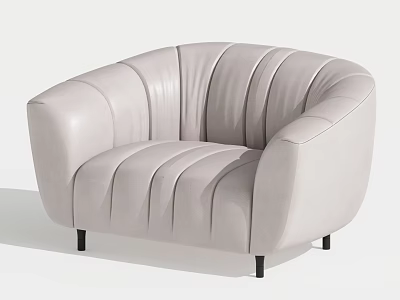 Modern Light Gray Single Seater Sofa With Curved Back Stitched Details And Black Legs 3d model