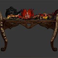 Assorted Chinese Food On Traditional Carved Wooden Tray With Hotpot Noodles Vegetables And Red Decor