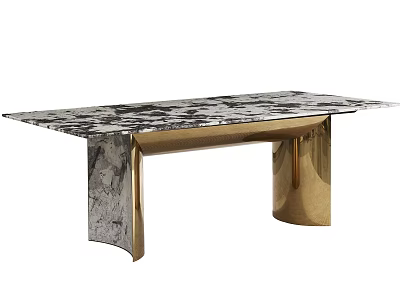 Modern Luxury Dining Table With Black And White Marble Top And Golden Metal Legs Design 3d model