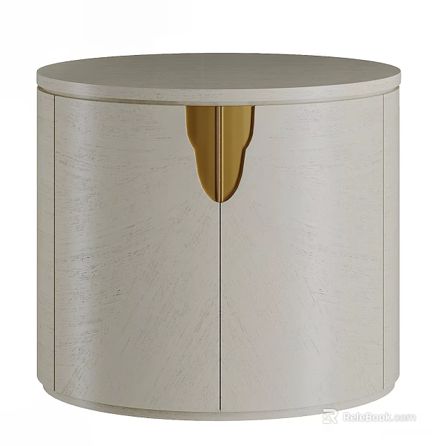 Modern Round Light Colored Bedside Table With Golden Middle Accent And Circular Top 3d model 