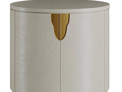 Modern Round Light Colored Bedside Table With Golden Middle Accent And Circular Top 3d model