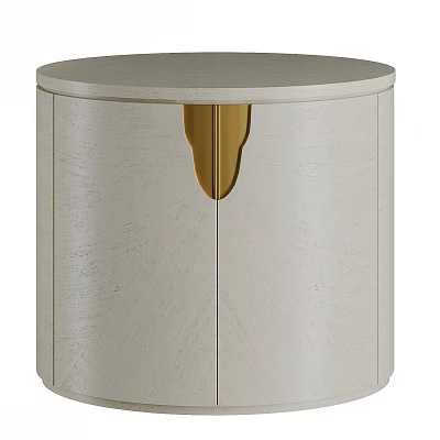 Modern Round Light Colored Bedside Table With Golden Middle Accent And Circular Top 3d model