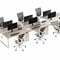 Modern Office Desk Setup With Multiple Workstations Computer Monitors And Office Chairs 3d model