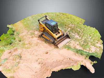 Yellow Tracked Bulldozer Working On Grass And Dirt Construction Site 3d model