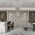 Modern Living Dining Room With Marble Column Brown Sofa And Dark Display Cabinets