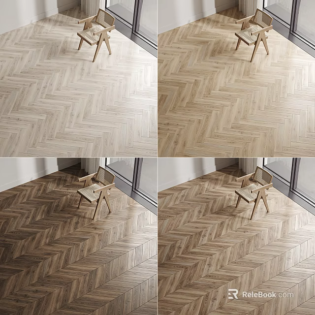 Herringbone Wooden Flooring in Various Tones for Interior Room with Chair 3d model 