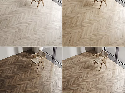 Herringbone Wooden Flooring in Various Tones for Interior Room with Chair 3d model