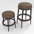 Modern Brown Leather Bar Stools With Dark Wooden Legs And Round Seats