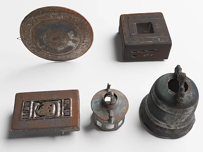 Vintage Style Metal Decorative Ornament Set With Various Carved Shapes For Home Decor 3d model