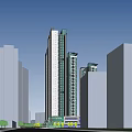 Urban Planning 3D Model Featuring High Rise Buildings Green Space And Water Body