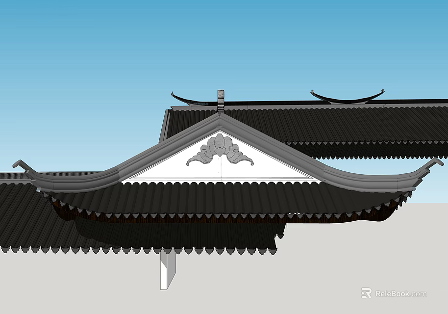 Traditional Chinese Architecture Roof Components With Decorative Eaves And Black Tiles 3d model 