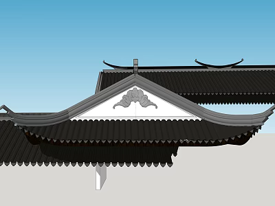 Traditional Chinese Architecture Roof Components With Decorative Eaves And Black Tiles 3d model