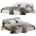 Modern Double Bed Design With Striped Bed Sheets Gray Blanket And White Pillows