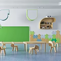 Modern Children's Tables and Chairs Kindergarten Tables and Chairs Background Wall 3d model