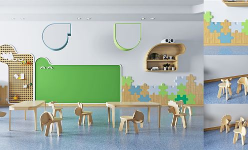 Modern Children's Tables and Chairs Kindergarten Tables and Chairs Background Wall 3d model