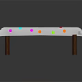 Table Covered With Colorful Polka Dot Tablecloth And Wooden Legs Design