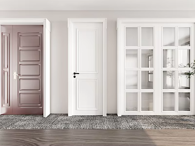 Stylish Interior Swing Doors in Brown and White with Glass Panel Design 3d model