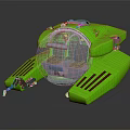 Green Futuristic Water Vehicle With Transparent Cabin And Side Propulsion Components