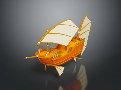 Decorative Orange Model Ship With White Sails And Unique Structure For 3d model