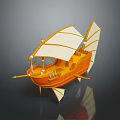 Decorative Orange Model Ship With White Sails And Unique Structure For