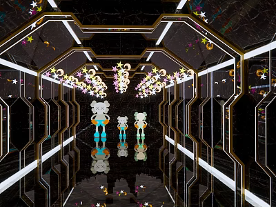KTV Corridor with Mirrored Walls Star Decorations Neon Lights and Reflective Floor 3d model