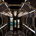 KTV Corridor with Mirrored Walls Star Decorations Neon Lights and Reflective Floor