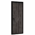 Dark Wooden Door Featuring Geometric Line Patterns And Metal Handle Lock