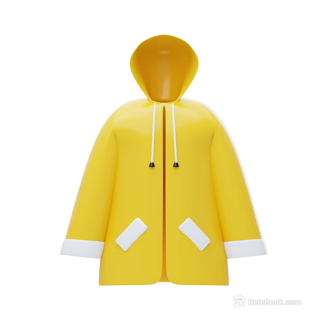 Yellow Raincoat With Hood White Cuffs And Stylish Pockets For Daily Use Design 3d model 
