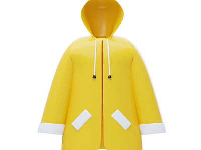Yellow Raincoat With Hood White Cuffs And Stylish Pockets For Daily Use Design 3d model