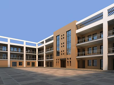 School Building Exterior Featuring Multi Story Design Open Balconies Large Windows And Paved Plaza 3d model