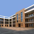 School Building Exterior Featuring Multi Story Design Open Balconies Large Windows And Paved Plaza