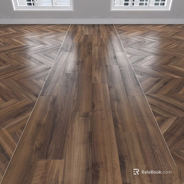 Wooden Floor Construction With Herringbone Pattern And Straight Planks Natural Grain 3d model