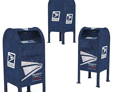 Garden Decor Blue Mailboxes With USPS Logo And Vintage Decorative Design 3d model