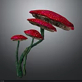Artistic Red Mushrooms With White Spots And Green Stems In Various Sizes