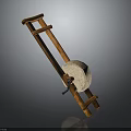 Traditional Wooden Manual Grinding Tool With Long Handles And Circular Stone Disc