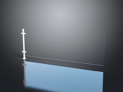 Modern Transparent Glass Fence With White Metal Posts And Reflective Surface Design 3d model
