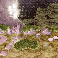 Serene Garden Landscape Featuring Rock Formations Pine Tree Circular Sand Pattern And Stone Stepping Path
