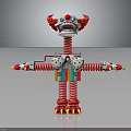 Red Clown Character With Spring Arms Legs Yellow Claws And Polka Dot Bowtie