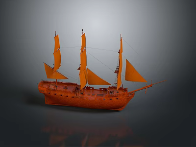 Orange Vintage Sailing Ship Model With Multiple Sails And Detailed Hull 3d model