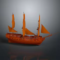 Orange Vintage Sailing Ship Model With Multiple Sails And Detailed Hull