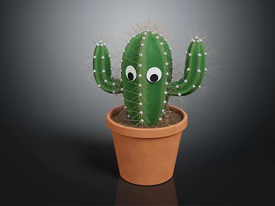 Cute Cartoon Cactus Scene With Playful Eyes In Terracotta Flower Pot 3d model