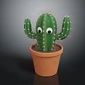 Cute Cartoon Cactus Scene With Playful Eyes In Terracotta Flower Pot