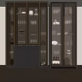 Elegant Modern Wine Cabinet With Glass Doors And Illuminated Display Of Wine Glasses Bottles