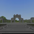 Classical White Entrance Gate With Arch Design Columns And Blue Sky Trees 3d model